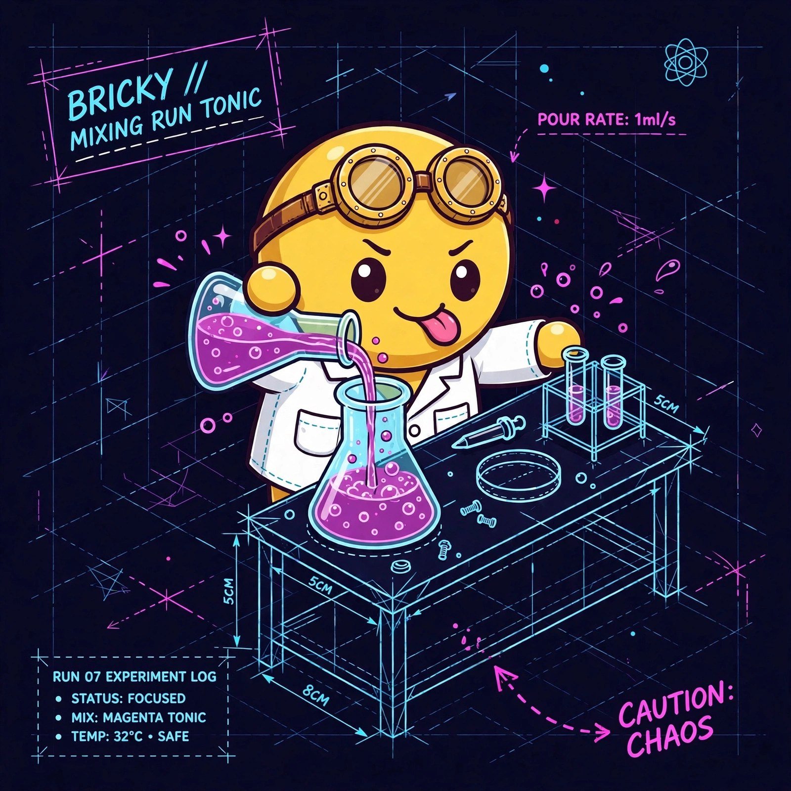 Bricky pouring a flask