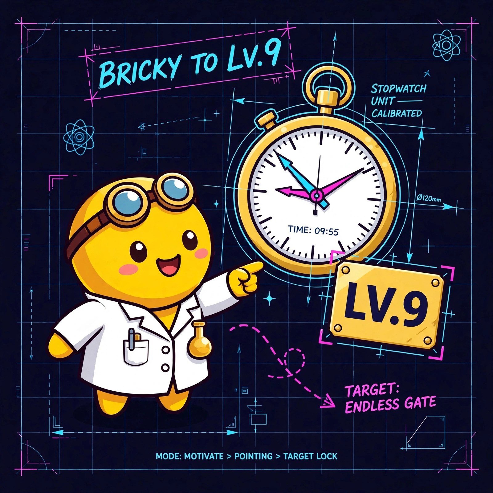 Bricky with a stopwatch
